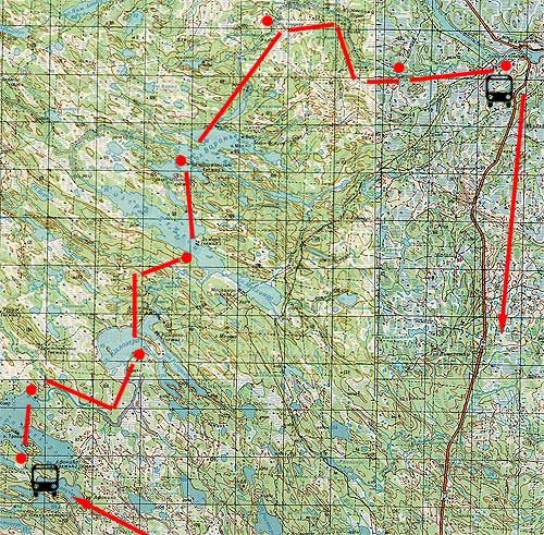 Карта схема маршрута похода по реке Охта